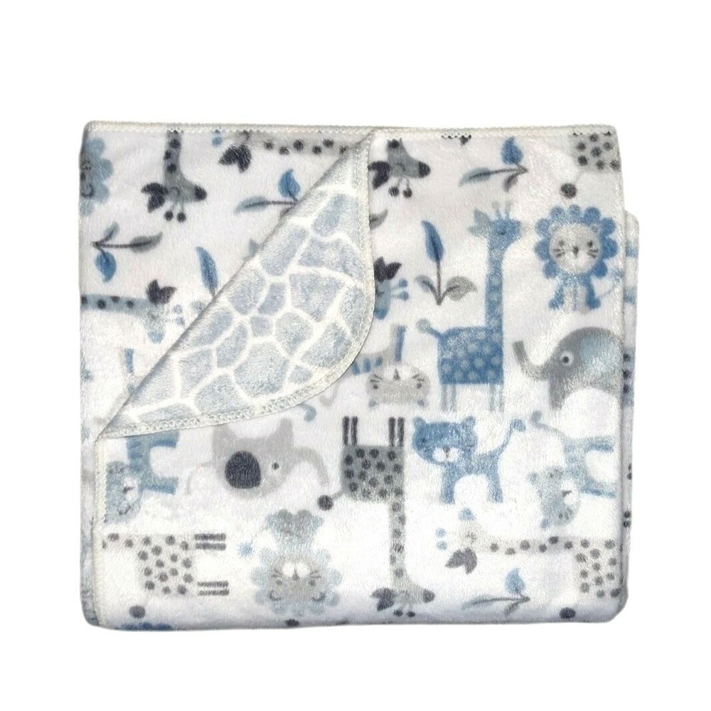 SL Home Fashions Jungle Safari‎ Animal Baby Blanket Blue Giraffe Elephant 119741